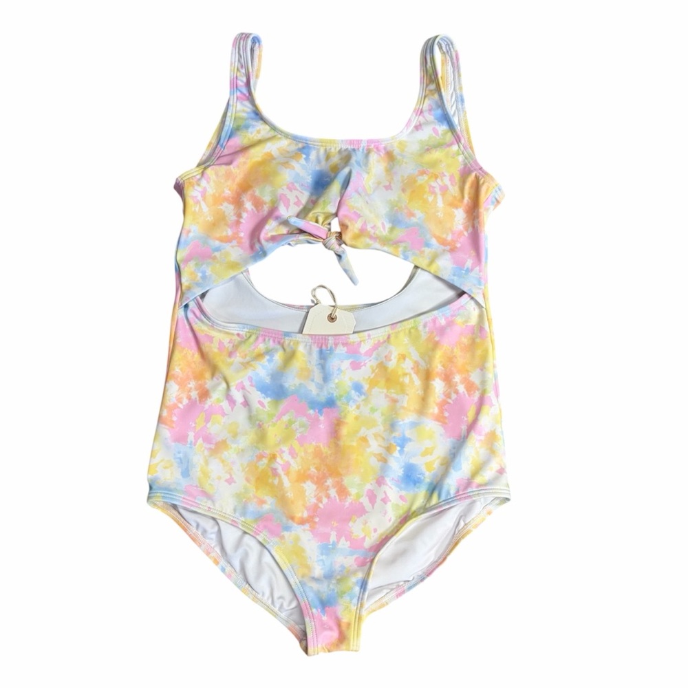 Billabong Girls Pastel Rainbow Tie Dye Cutout One Piece Swimsuit NWT 14